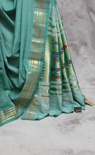 Light Green Cotton Paithani Saree-SRLGCPS215