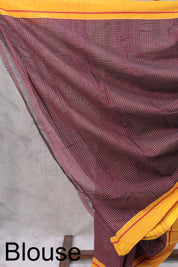 Maroon Big Checks Cotton Patteda Anchu Saree Blouse