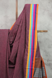 Maroon Big Checks Cotton Patteda Anchu Saree