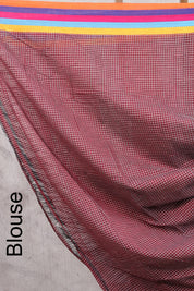 Maroon Big Checks Cotton Patteda Anchu Saree