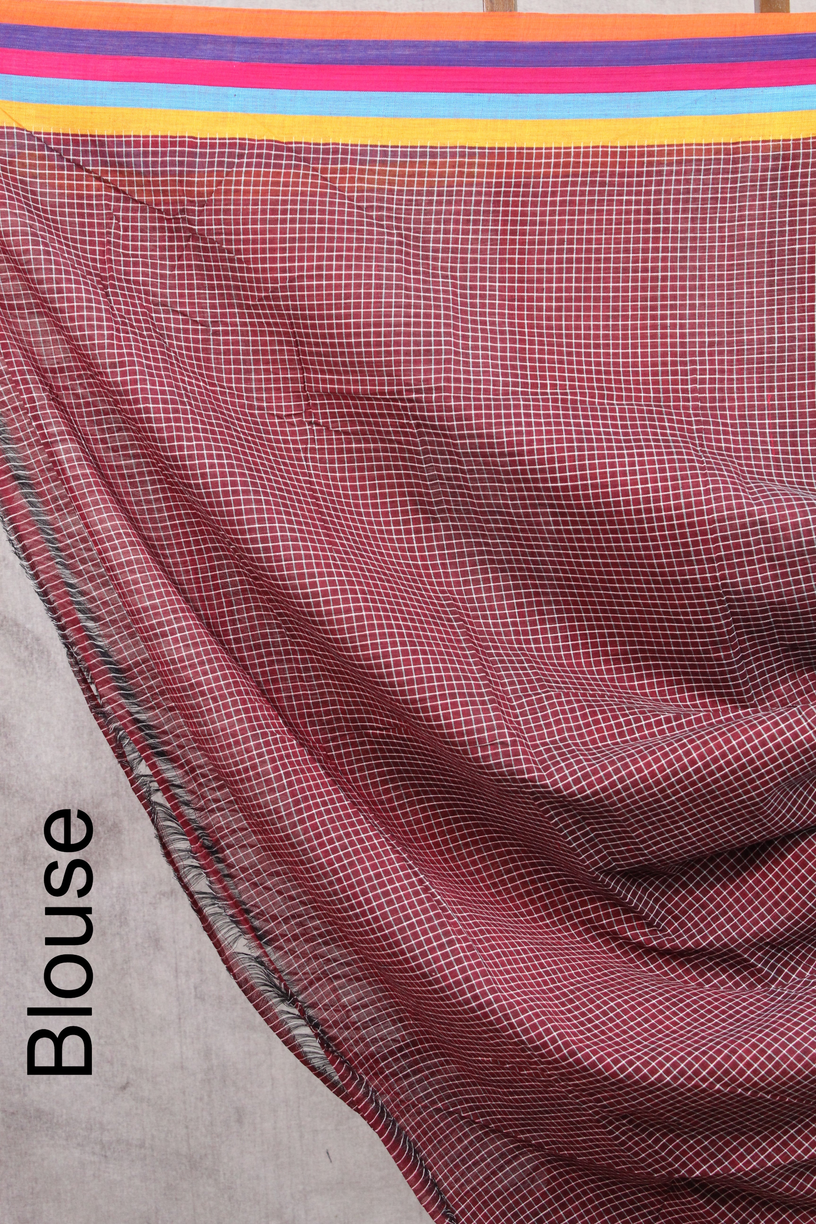 Maroon Big Checks Cotton Patteda Anchu Saree