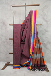 Maroon Big Checks Cotton Patteda Anchu Saree