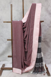 Maroon Small Checks Cotton Patteda Anchu Saree