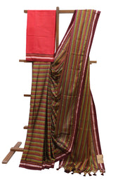 Multicolor Saras Khun Saree With Maroon Border- SRMSKS6