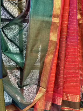 Multicoloured Peacock Silk Maheshwari Saree -SRMPCSMS267