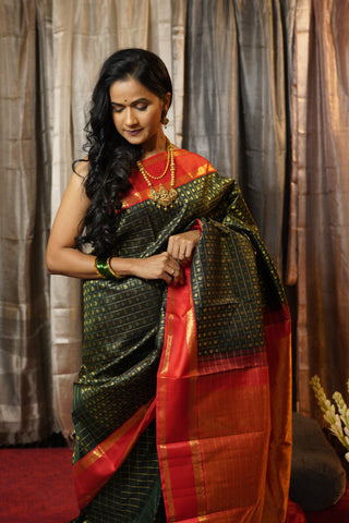 Green Kanjeevaram Silk Saree-SRGKSS487