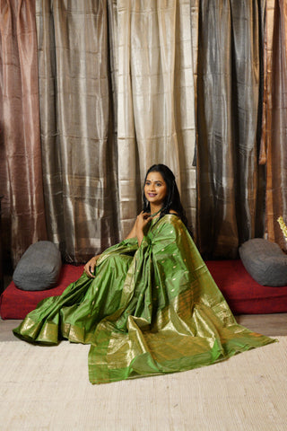 Green Banarasi Silk Saree-SRGBSS467