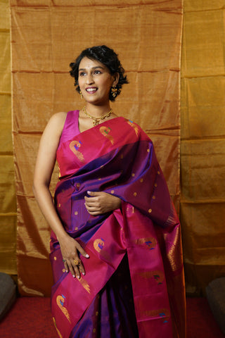 Two Tone Purple Gadwal Silk Saree - SRTTPGSS304