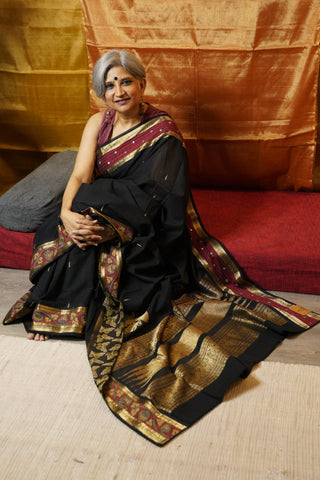 Black Kanchi Cotton Kalamkaree Saree-SRBKCKS235