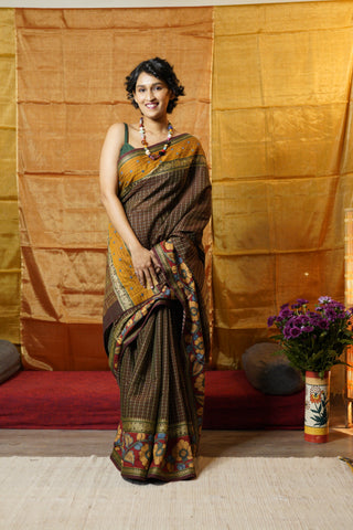 Dark Wine Kanchi Cotton Kalamkaree Saree-SRDWKCKS238