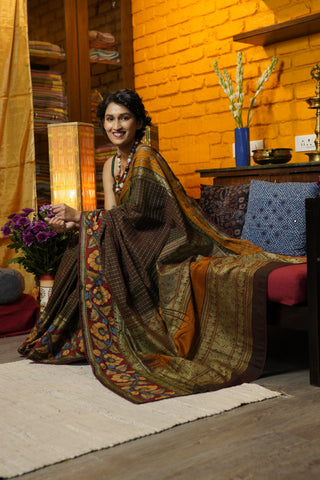 Dark Wine Kanchi Cotton Kalamkaree Saree-SRDWKCKS238