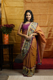 Orange Brick Kanchi Cotton Kalamkaree Saree-SROBKCKS234