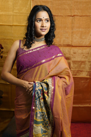 Orange Brick Kanchi Cotton Kalamkaree Saree-SROBKCKS234