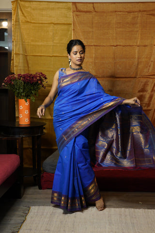 Blue Gadwal Cotton Silk Saree - SRBGCSS160