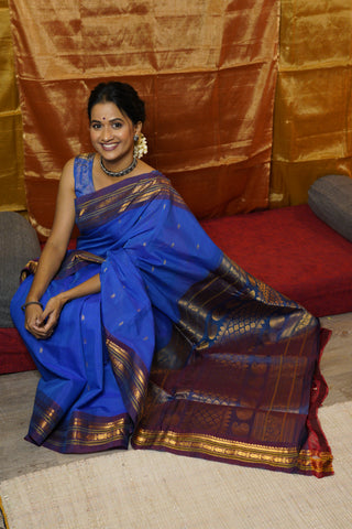 Blue Gadwal Cotton Silk Saree - SRBGCSS160