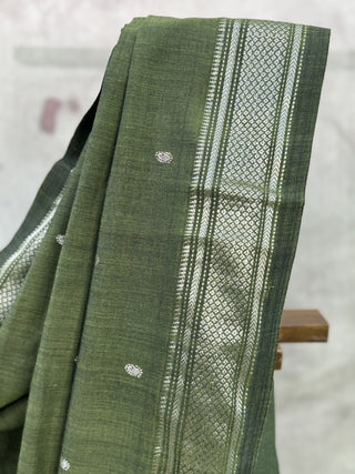 Olive Green Cotton Paithani Saree-SROGPS203