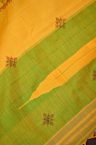 Yellow-Green Cotton Ilkal Kasuti Work Dupatta-SRSYGCID16
