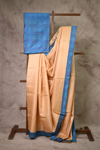 Beige Tussar Silk Patchwork Saree (RD32)