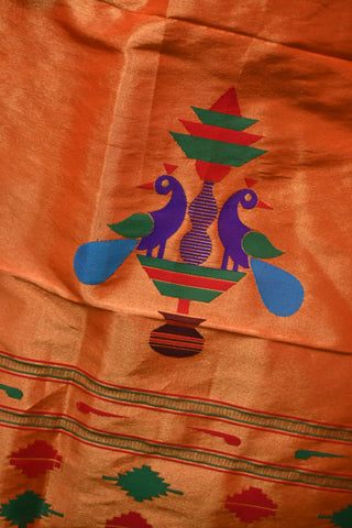 Bright Orange Kanjeevaram Silk Saree With Vertical Lines