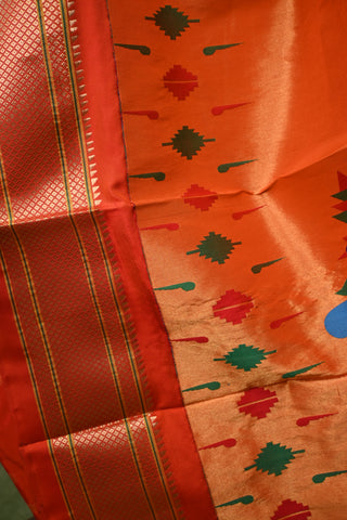 Bright Orange Kanjeevaram Silk Saree With Vertical Lines