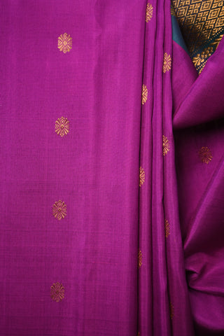 Parrot Green Kanjeevaram Silk Saree With Purple Golden Zari Border