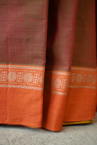 Two Tone Pink Kanchi Cotton Saree With Pink Orange Border