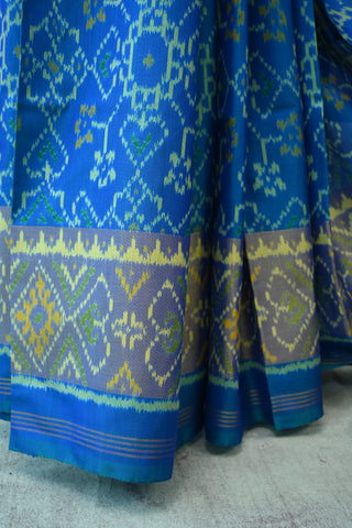 Blue Rajkot Patola Silk Saree With Purple Golden Border