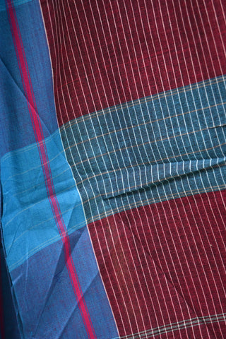 Maroon Big Checks Patteda Anchu Saree With Sky Blue-Pink Border