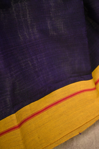 Plain Purple Patteda Anchu Saree With Yellow-Red Plain Border