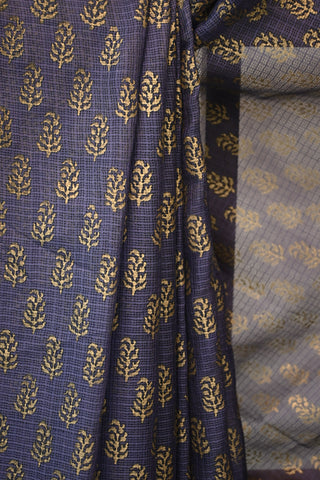 Blue HBP Silk Kota Doria Saree With Leaf Print