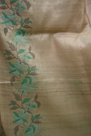 Beige Machine Embroidered Tussar Silk Saree-SRBMETSS23