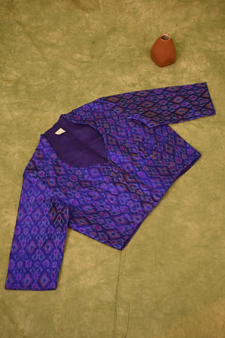 Purple Raw Silk Blouse With Ikat Print
