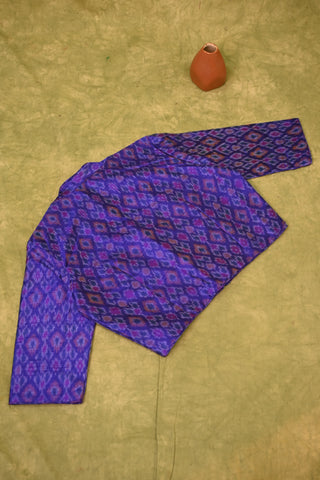 Purple Raw Silk Blouse With Ikat Print