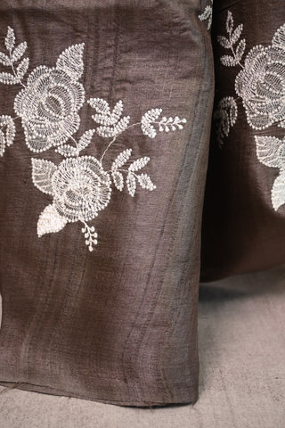 Grey Machine Embroidered Tussar Silk Saree-SRLBETSS1