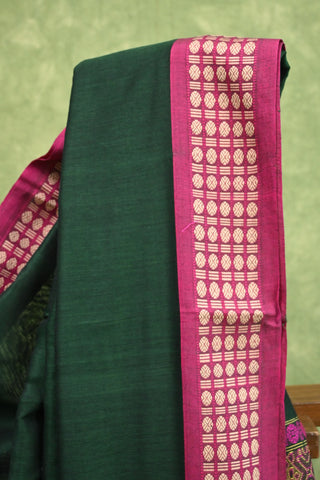 Bottle Green Bengal Khadi Cotton Jamdani Saree-SRSBGBKCJS5