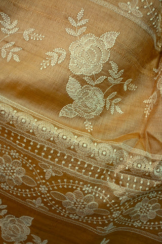 Light Copper Embroidered Tussar Silk Saree-SRLCETSS7
