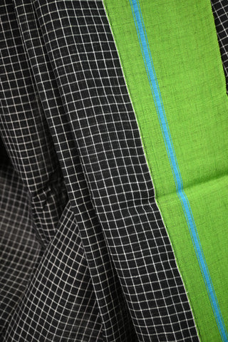 Big Checks Black Patteda Anchu With Sky Blue-Green Border