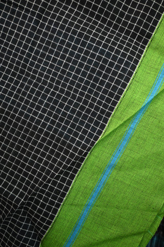 Big Checks Black Patteda Anchu With Sky Blue-Green Border