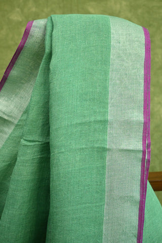 Aqua Green Plain Green Linen Saree With Magenta Tassels