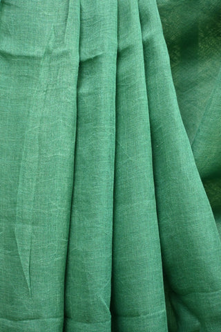 Aqua Green Plain Green Linen Saree With Magenta Tassels