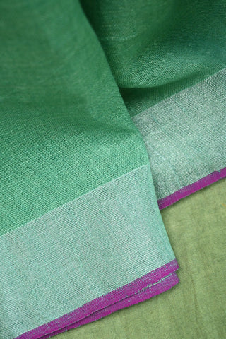 Aqua Green Plain Green Linen Saree With Magenta Tassels