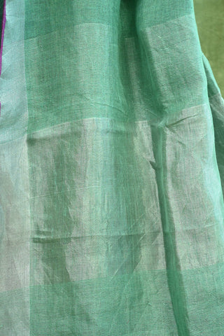 Aqua Green Plain Green Linen Saree With Magenta Tassels