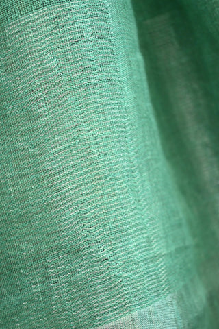 Aqua Green Plain Green Linen Saree With Magenta Tassels