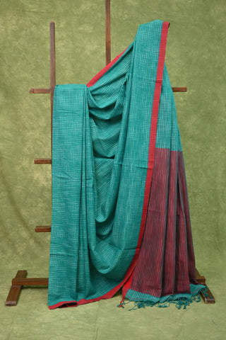 Aqua Green Bengal Khadi Cotton Saree-SRAGBKCS17