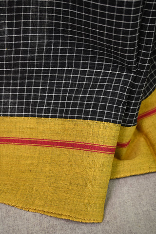 Black Big Checks Patteda Anchu Saree With Yellow Border