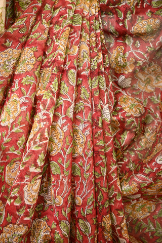 Red HBP Cotton Silk Chanderi Saree With Small Golden Zari Border