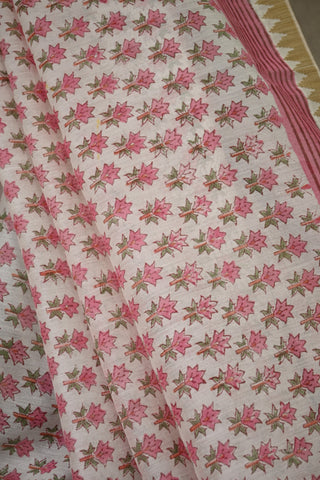 White-Pink HBP Cotton SIlk Chanderi Saree With Ghicha Border