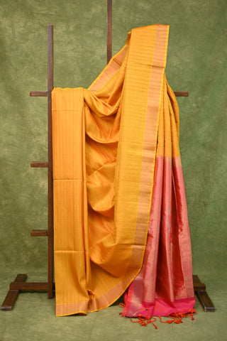 Yellow Soft Silk Saree With Peach Soft Silk Pallu - SRYSSS22