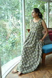 Olive Green Cotton Long Dress- SROGCLD2