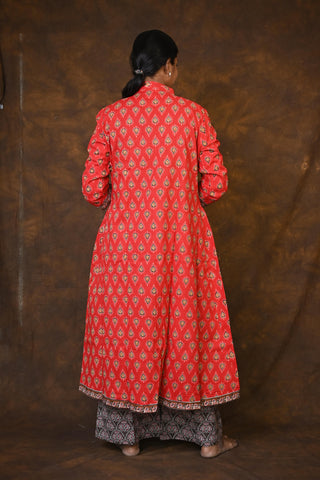 Kashish-Red HBP Cotton 3 Piece Dress Suits (Co-ord Set)